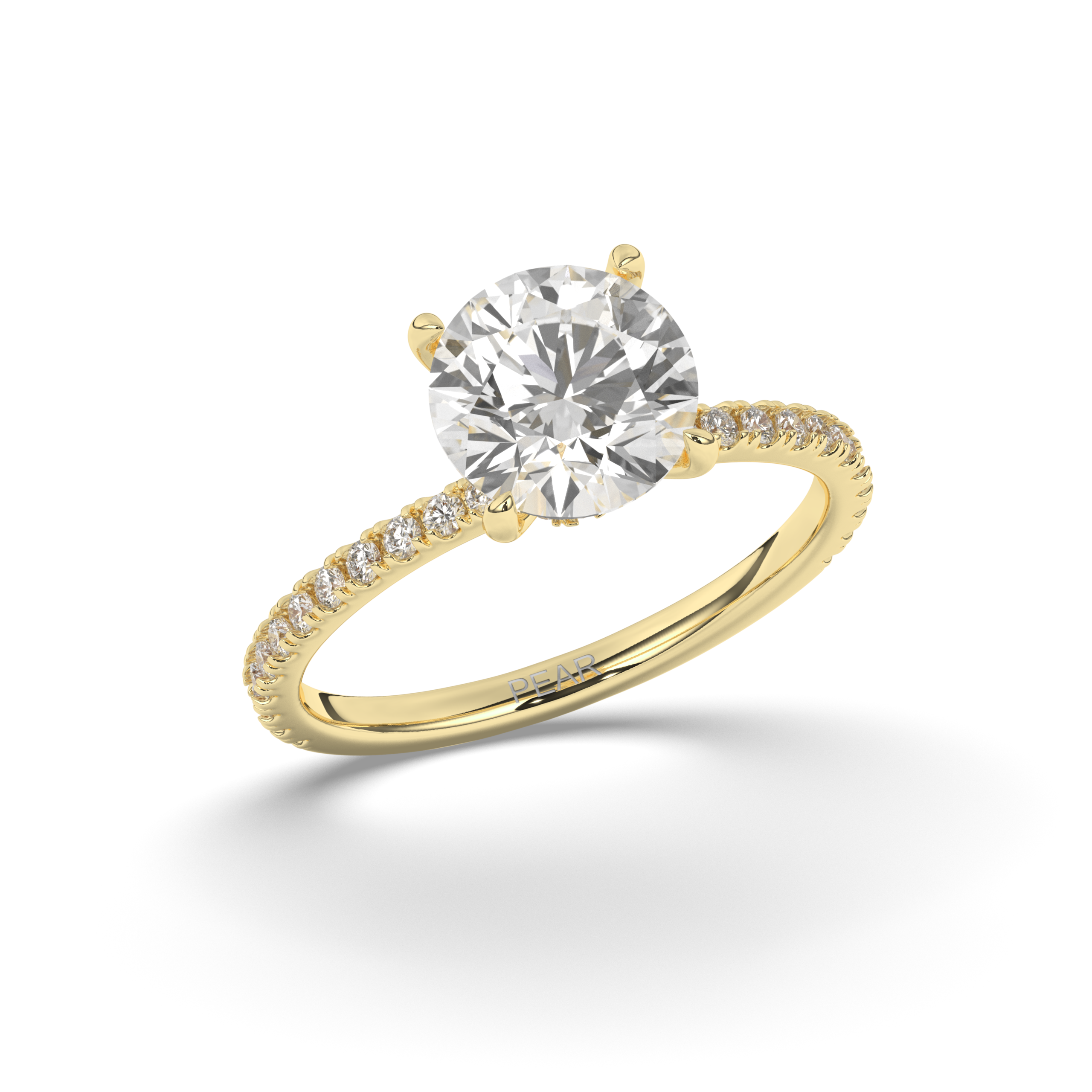 Lab-Grown Diamonds Solitaire Round with Side Stones Ring - Pear Jewels